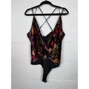Express NWT Velvet Floral Bodysuit Strappy Back Plunge Y2K Romantic Fairy Goth L